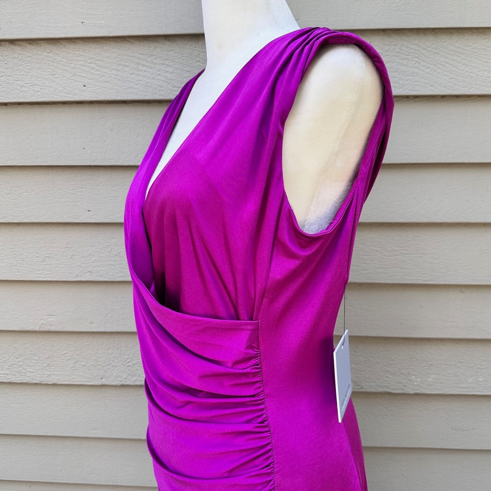 Marc New York Andrew Marc Purple Ruched Faux Wrap Sheath Dress MD2AK590 Sz 10 - Picture 10 of 16